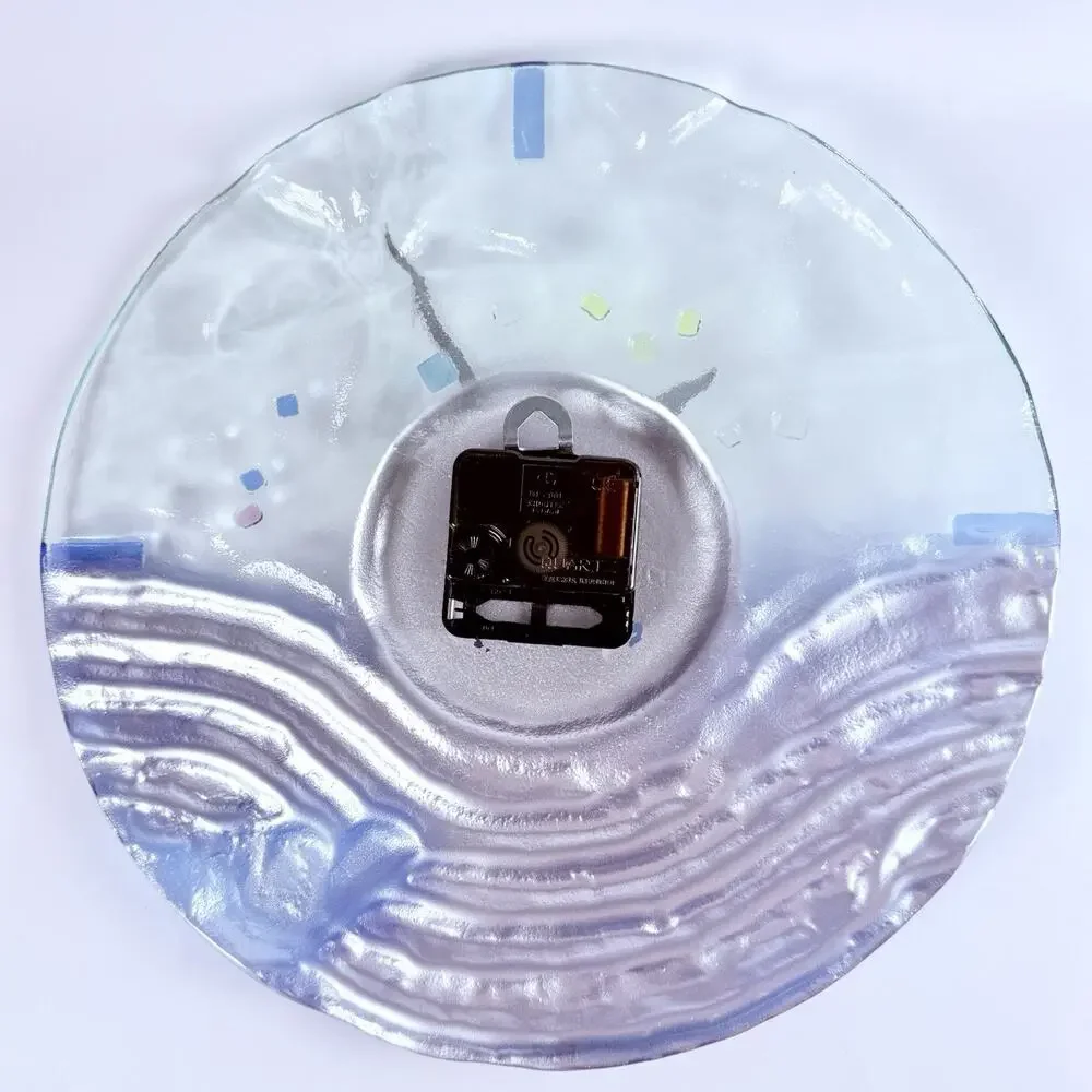 Art Glass Wall Clock Ocean Wave Handmade 11.5